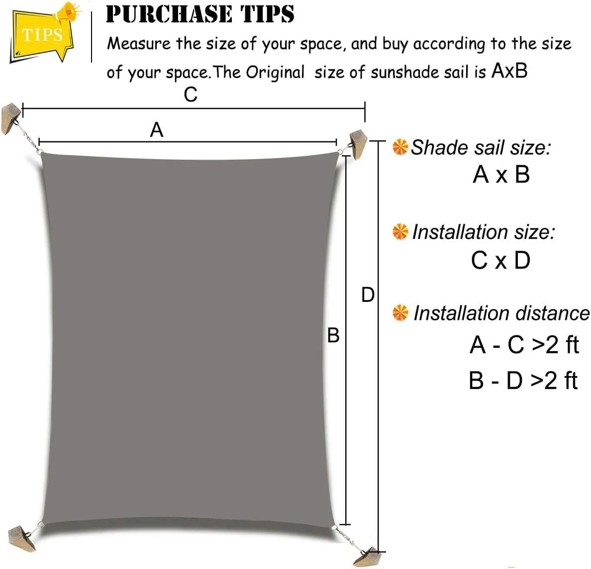 6'x8' Rectangle Patio Sun Shade Sail（Grey Color）