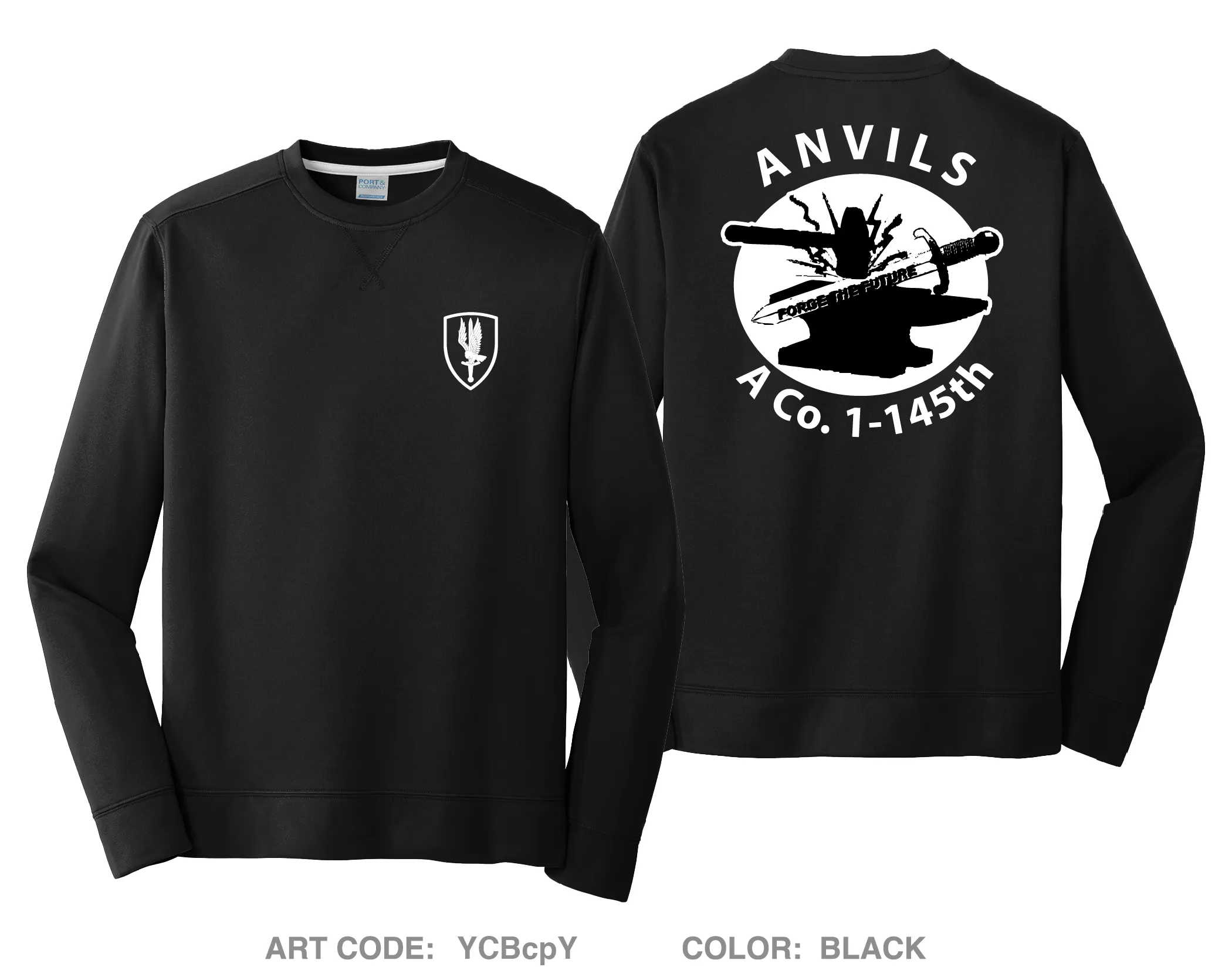 A CO. "Anvils", 1-145th HI-Tech Performance Crewneck Sweatshirt - YCBcpY