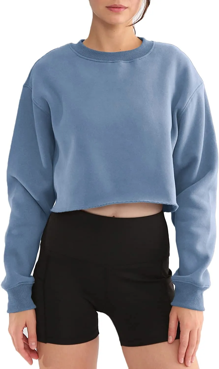 Amazhiyu Women' s Fleece Pullover Cropped Sweatshirt