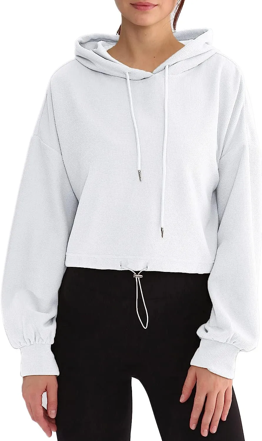 Amazhiyu Womens Waffle Knit Cropped Hoodie