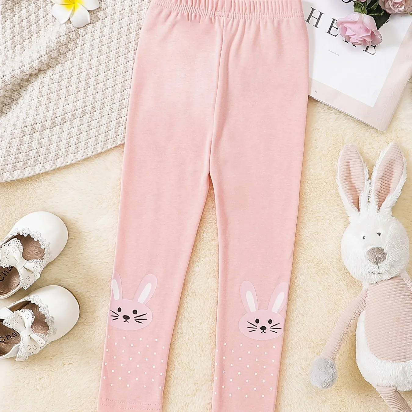 Cartoon Rabbit Print Footless Tights for Girls