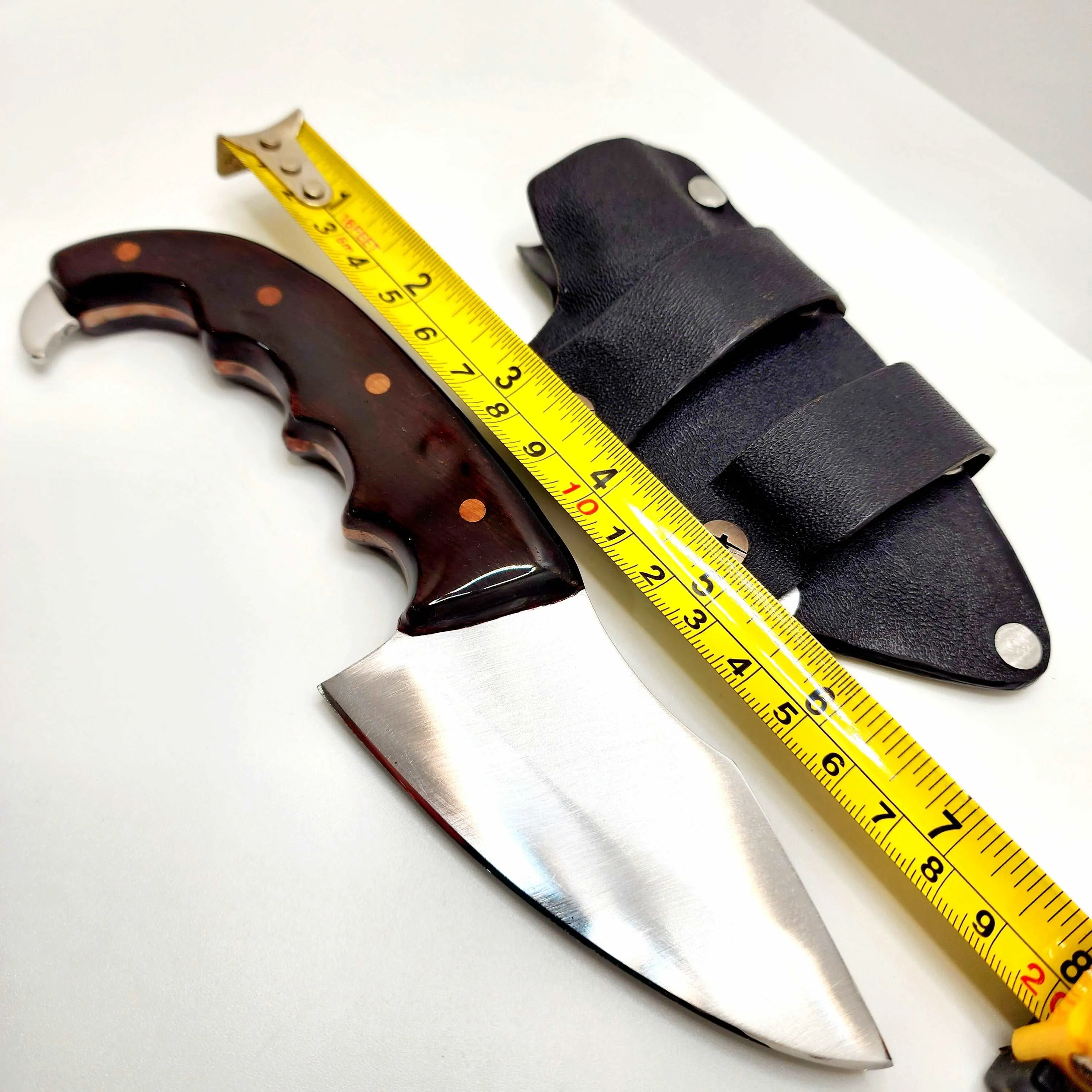 Hand Made Knife w/ Finger-Grip Full Tang Handle & Kydex Sheath - Made In USA