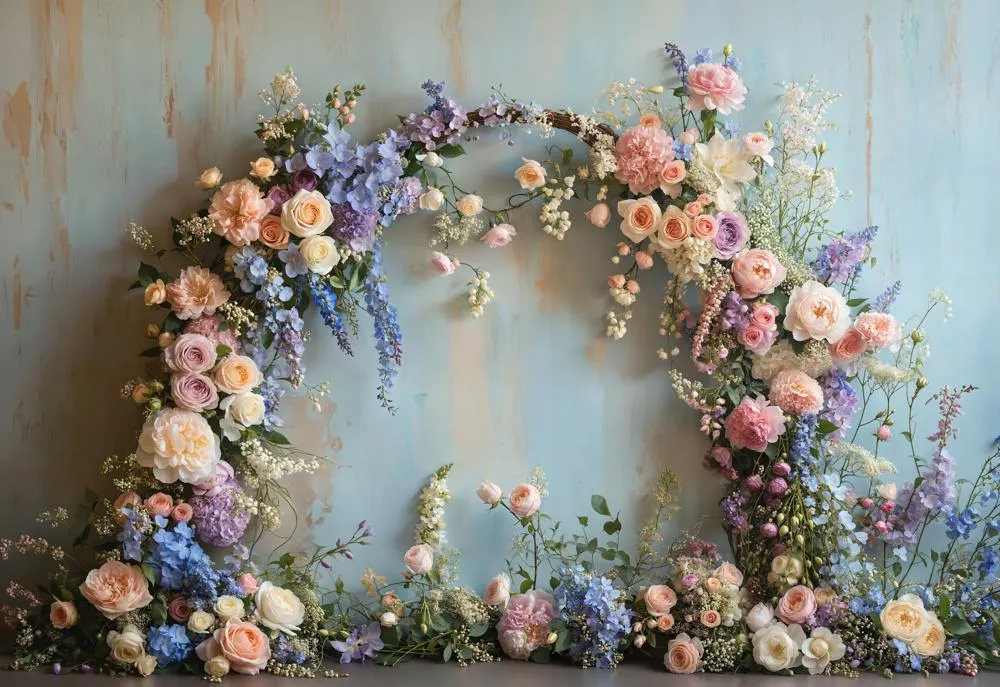 Kate Spring Floral Arch Pastel Fleece Backdrop Designed by Emetselch