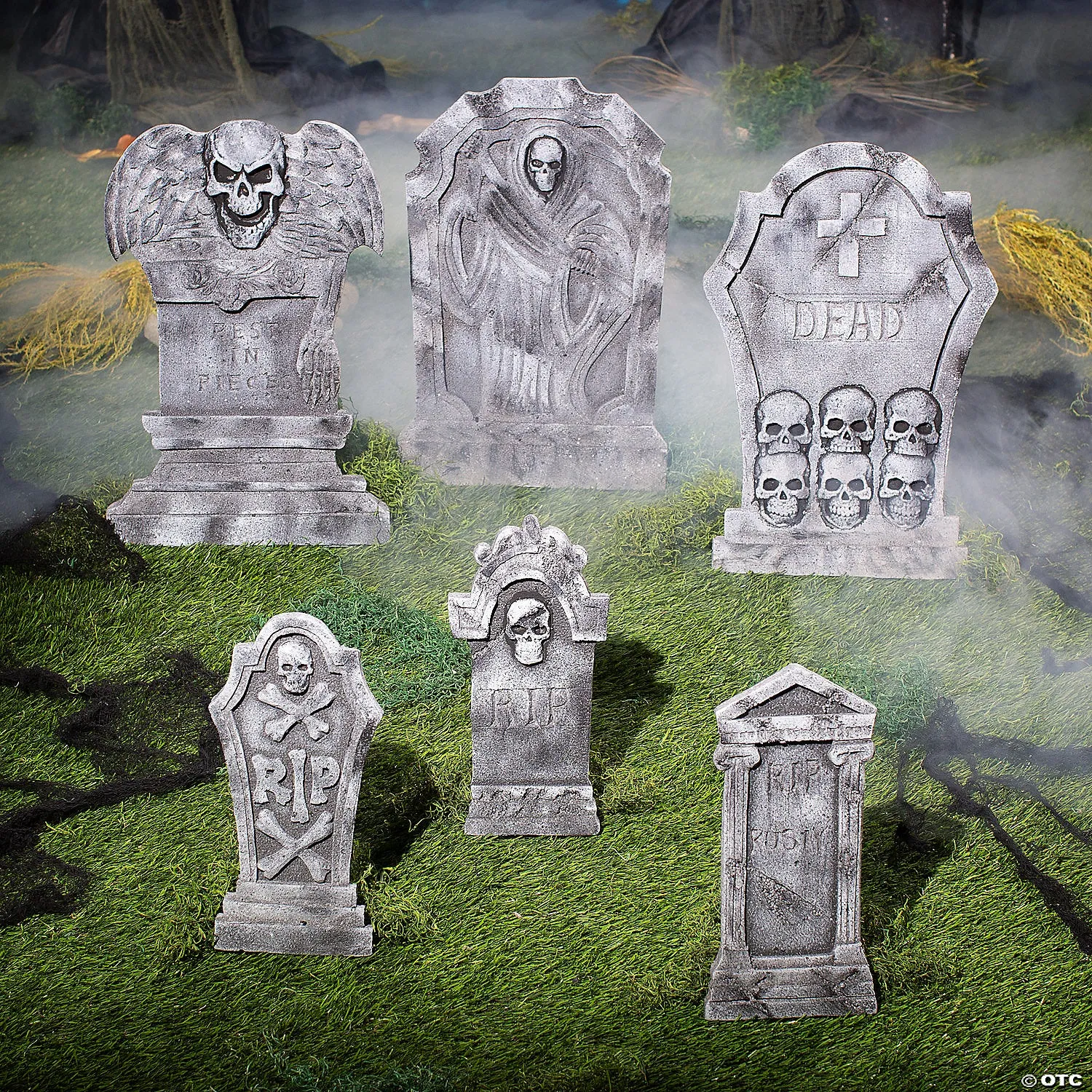 Set of 6 Spooky Graveyard Tombstones