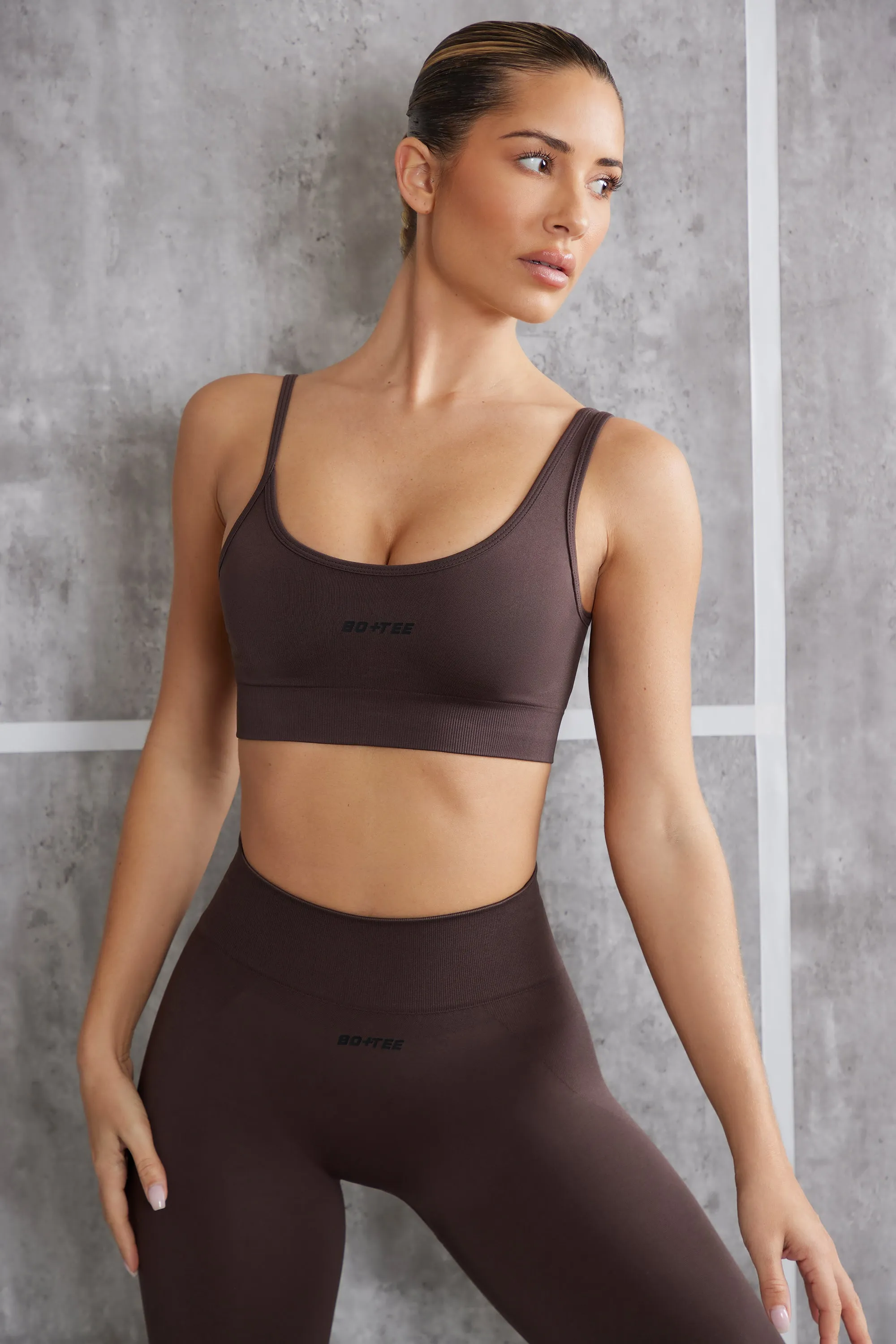 Stretch - Asymmetric Sports Bra in Brown